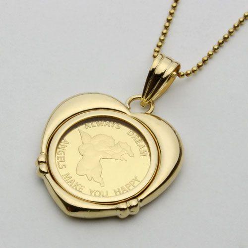 純金 コイン ペンダント エンジェル 1/25オンス デザイン枠 スイス製 天使 ハート型 リバーシブル 金貨 :0654-PG08