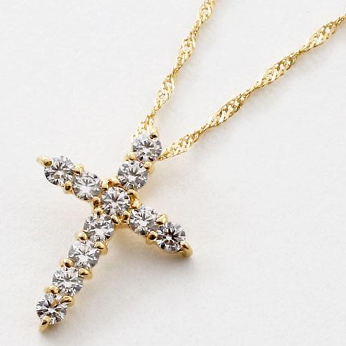 K18WG キュービックジルコニア　クロスペンダント 18金 クロス ペンダント ネックレス キュービックジルコニア 0.3ct