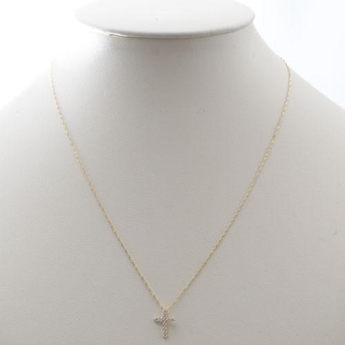 18金 クロス ペンダント ネックレス キュービックジルコニア 0.3ct