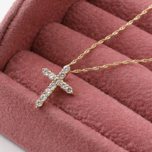 18金 クロス ペンダント ネックレス キュービックジルコニア 0.3ct