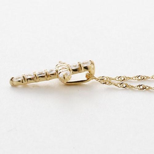 18金 クロス ペンダント ネックレス キュービックジルコニア 0.3ct