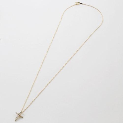 18金 クロス ペンダント ネックレス キュービックジルコニア 0.3ct