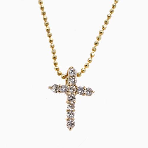 18金 ダイヤモンド クロスペンダント ダイヤ 0.2ct シャンパンカラー 