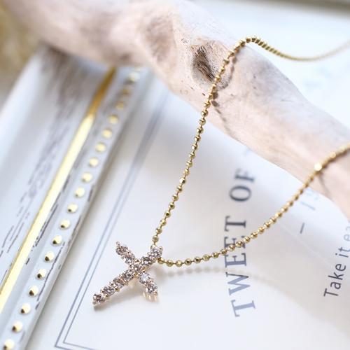 18金 ダイヤモンド クロスペンダント ダイヤ 0.2ct シャンパンカラー 