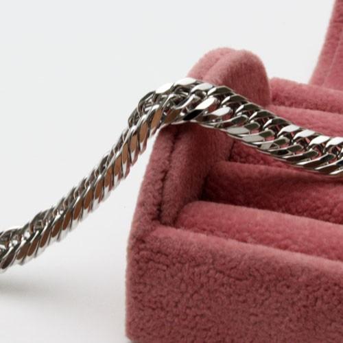トリプル１２面カット 純国産シルバーキヘイネックレス Made in Japan 最大幅約6.4mm厚さ約2.8mm 刻印 日本製 中折式 メンズジュエリー ユニセックス ペアアクセの画像
