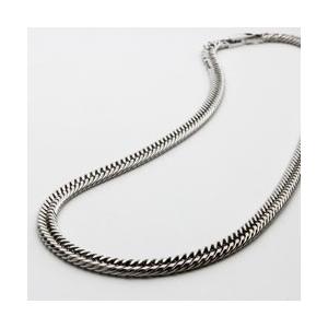 トリプル１２面カット 純国産シルバーキヘイネックレス Made in Japan 最大幅約6.4mm厚さ約2.8mm 刻印 日本製 中折式 メンズジュエリー ユニセックス ペアアクセの画像