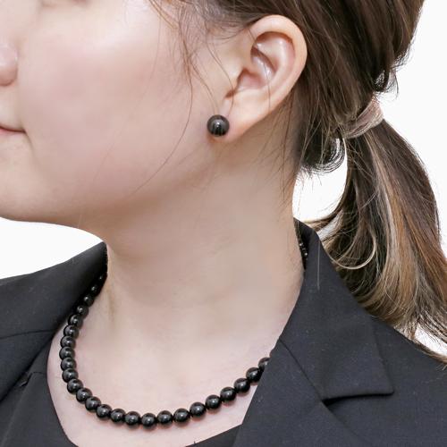 ジェット ネックレス 8mm珠 10mm珠 天然ジェット チタンポスト ピアス 