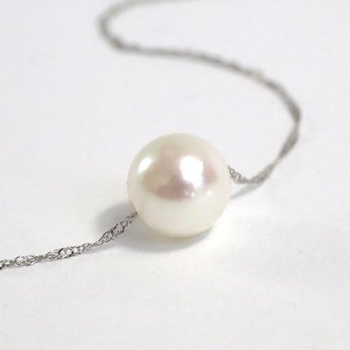 あこや真珠 パール 一粒 ペンダント プラチナ チェーン ネックレス 8mm