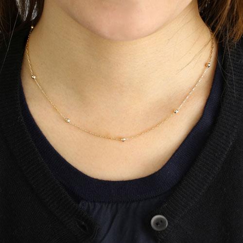 18金 ネックレス K18 ステーションアズキ チェーン 43cm きらきら