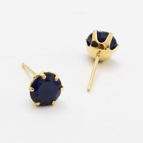 18金 イエローゴールド サファイア ピアス 天然石 2カラット シリコン