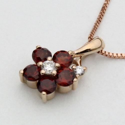 18金ダイヤモンド ペンダントガーネットフラワー