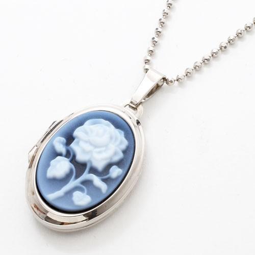 シルバー ロケットペンダント ドイツ製 ストーンカメオ ホワイトローズ スモール ロケットペンダント ストーンカメオ