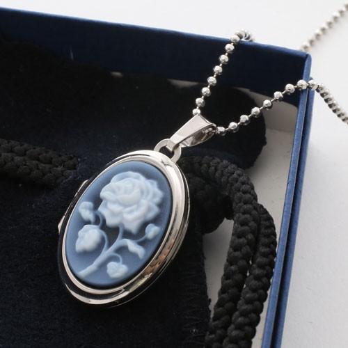 シルバー ロケットペンダント ドイツ製 ストーンカメオ ホワイトローズ スモール ロケットペンダント ストーンカメオ