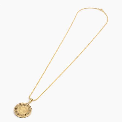 純金 コイン ペンダント エンジェル 天使 1/25オンス 両面ガラス スイス製 18金枠 12角 ロープチェーン付の画像