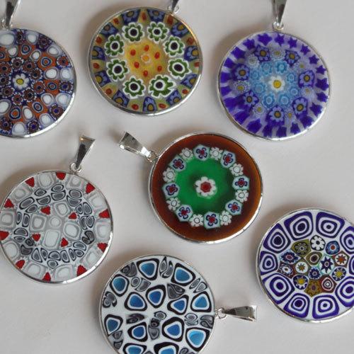 イタリア製 ベネチアンガラス ミレフィオリ ペンダント 26mm マルチ