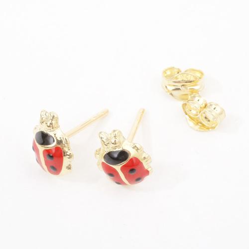 18金 ピアス K18 てんとう虫 エナメル仕上げ レッド キャッチ式