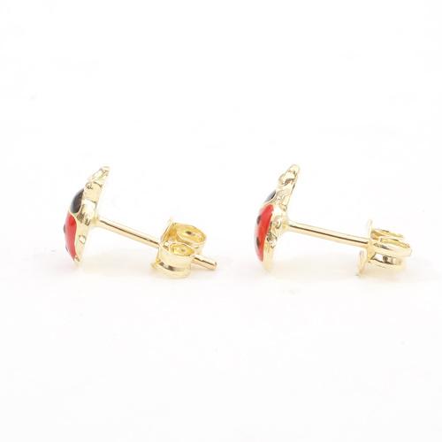 18金 ピアス K18 てんとう虫 エナメル仕上げ レッド キャッチ式