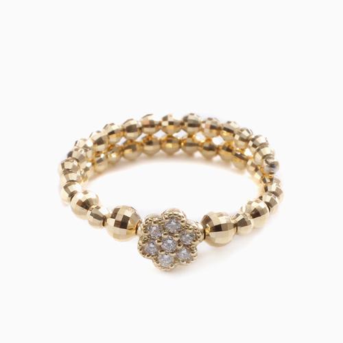 ダイヤモンド付 18金イエローゴールド K18 フリーサイズリング ミラーボール フラワー FLOWER オシャレ レディース ゴールドアクセサリーの画像