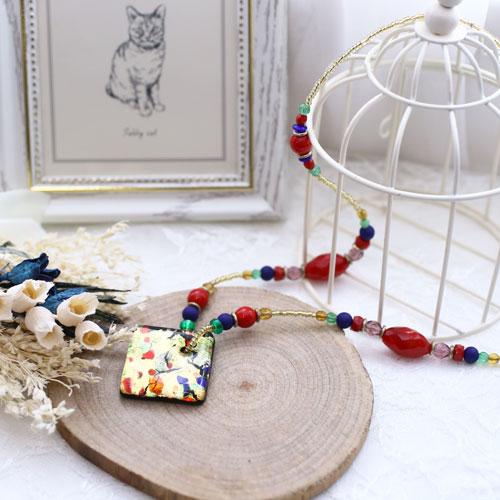 【美品】ITALY ベネチアングラスネックレス　イタリア　45cm ベネチアングラス イタリア製 ミラノ MILANO ベネチアンガラス