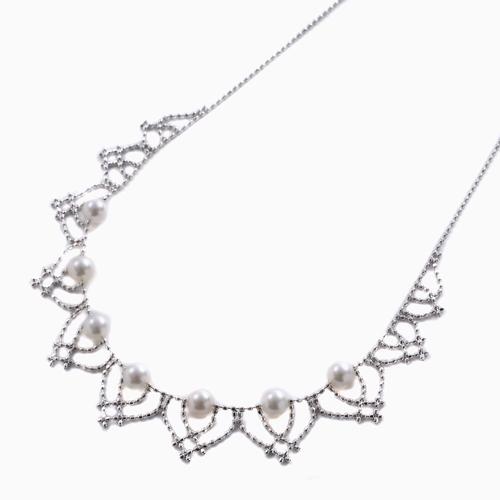 K18 あこやパールネックレス カットボール付き 18金ホワイトゴールドネックレス K18カットボールチェーン アコヤ真珠
