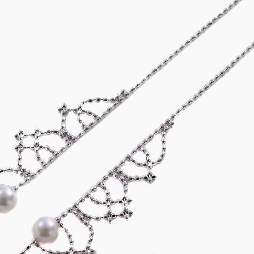 18金ホワイトゴールドネックレス K18カットボールチェーン アコヤ真珠