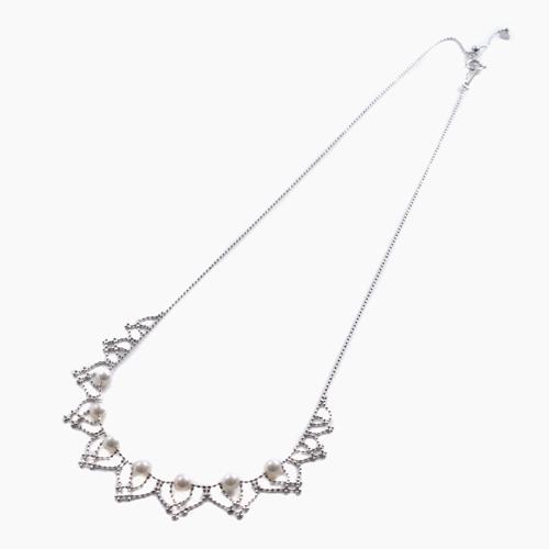 18金ホワイトゴールドネックレス K18カットボールチェーン アコヤ真珠