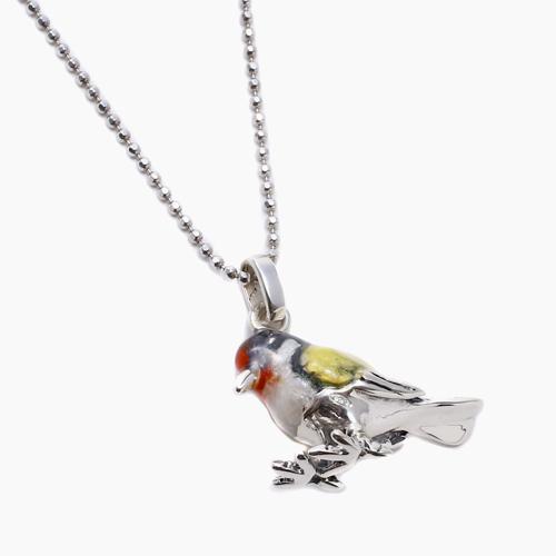 五色ヒワ鳥 愛玩鳥 スズメ科 鳥ペンダント SV925ネックレス キー