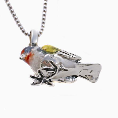 五色ヒワ鳥 愛玩鳥 スズメ科 鳥ペンダント SV925ネックレス キー