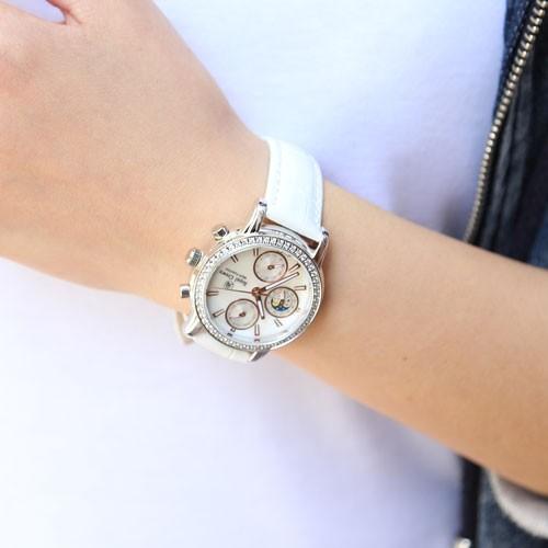 腕時計 ウォッチ ホワイトベルト キュービックジルコニア CZ 白蝶貝