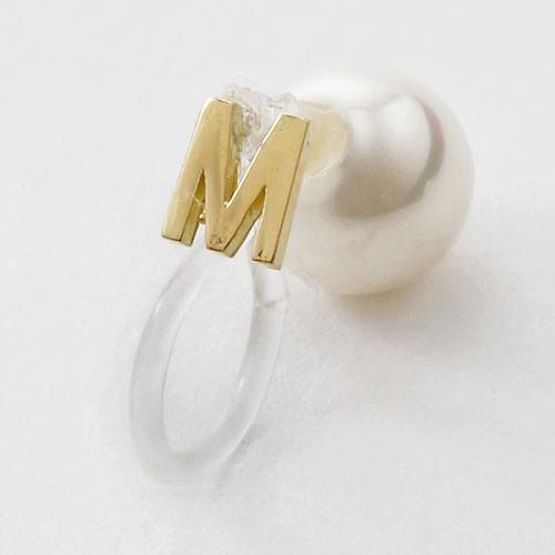 Mデザイン 片耳 18金 K18 18K 貝パール パールイヤリング インビジブル