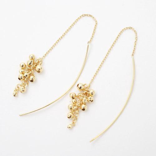 10金 K10 ピアス アメリカンタイプ ミラーボール きらきら アズキチェーン プレゼント 贈り物 レディース