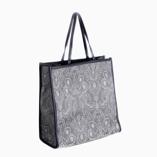 ショルダーバッグ スクエアトート ジャガード生地 ネイビー 紺