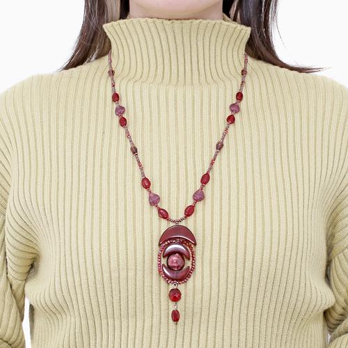 ベネチアングラスネックレス ベネチアンガラス クレセントムーン レディース ピンク 赤 オシャレ ハンドメイド イタリア製 68cm Yタイプネックレス プレゼント