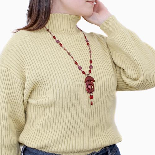 ベネチアングラスネックレス ベネチアンガラス クレセントムーン レディース ピンク 赤 オシャレ ハンドメイド イタリア製 68cm Yタイプネックレス プレゼント