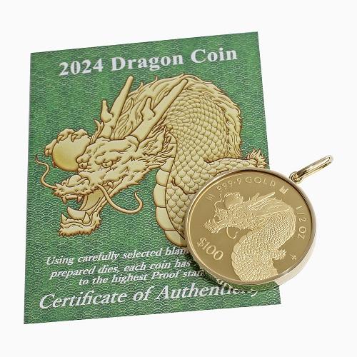 2024年版 干支 タツ 辰 ドラゴン 龍 純金 K24 24金 コイン COIN 金貨 1/2オンス 18金 K18 両面ガラス 証明カード付 専用ケース付き 男女兼用 メンズ レディース｜walk2｜06