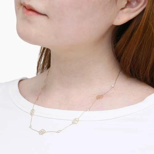 10金 K10 10k ネックレス ローズガーデン バラ スカシローズ 淡水 