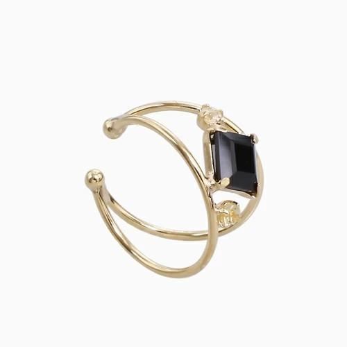 18金 K18 ゴールド GOLD オニキス Onyx ハニークォーツ イヤリング イヤーカフ イヤークリップ シンプル 重ね着け 華奢 お洒落 女性 レディース ゴールド