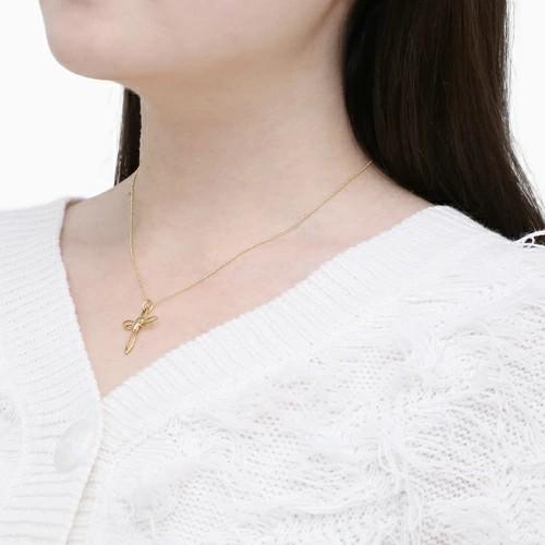 18金 K18 18k 750 ゴールド GOLD ペンダント ネックレス ハート エンジェル クロス 可愛い 女性 レディースアクセサリー ゴールド カットボールチェーン付の画像