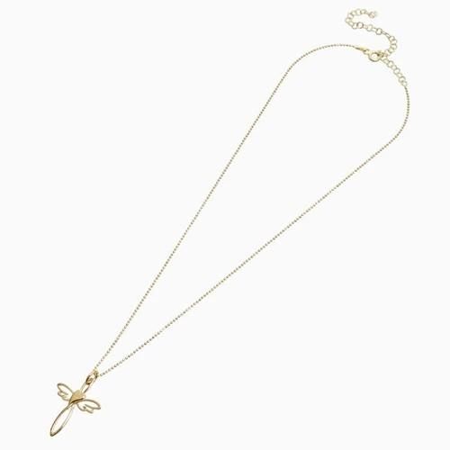 18金 K18 18k 750 ゴールド GOLD ペンダント ネックレス ハート エンジェル クロス 可愛い 女性 レディースアクセサリー ゴールド カットボールチェーン付の画像