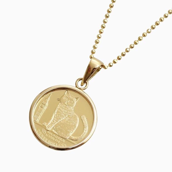 純金 K24 24金 ゴールド GOLD COIN コインペンダント 1/25オンス ネコ