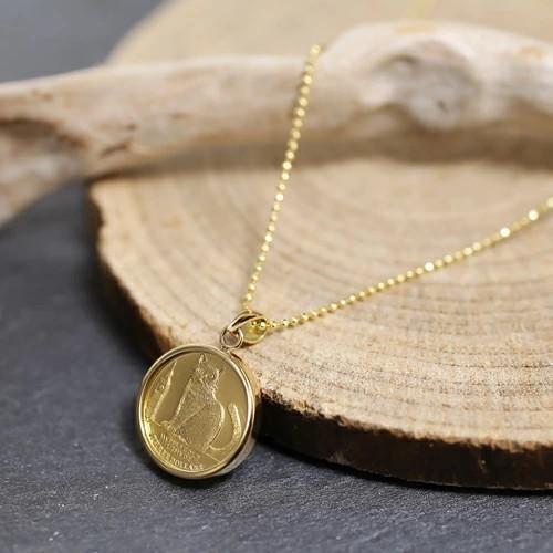 純金 K24 24金 ゴールド GOLD COIN コインペンダント 1/25オンス ネコ