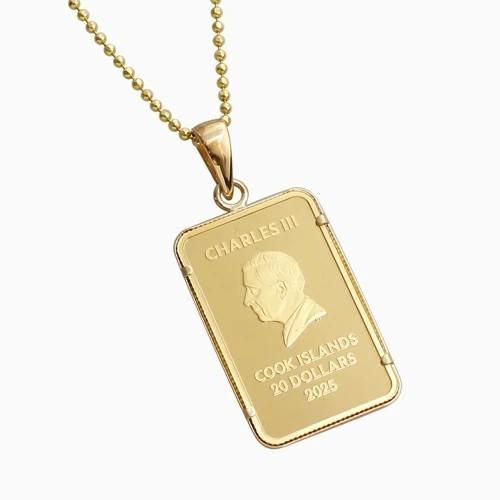 純金K24 24金 ゴールド クック諸島 GOLD インゴット金貨ペンダント 2g 19mm タロットカード フセコミ枠 18金 K18 シルバー925カットボールチェーン付 爆買の画像
