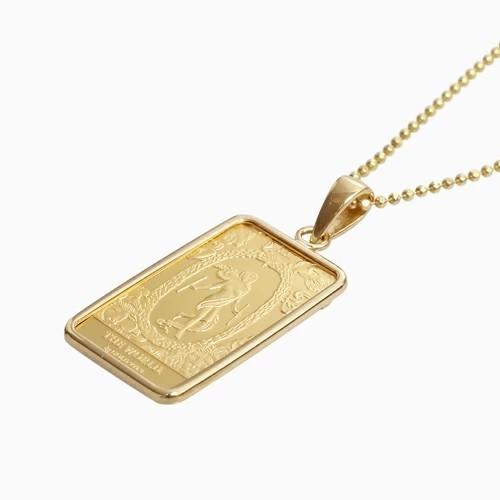 純金K24 24金 ゴールド クック諸島 GOLD インゴット金貨ペンダント 2g 19mm タロットカード フセコミ枠 18金 K18 シルバー925カットボールチェーン付 爆買の画像