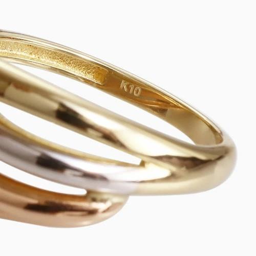 10金 K10 10k YG WG PG イエローゴールド ホワイトゴールド ピンクゴールド 3色スリーカラー 指輪 ゴールドリング アクセサリー ウェーブ 12号 #12 シンプルの画像