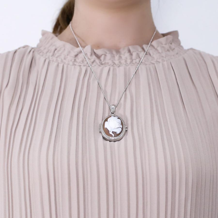 カメオペンダント シルバーロケットペンダント シェルカメオ 手彫り