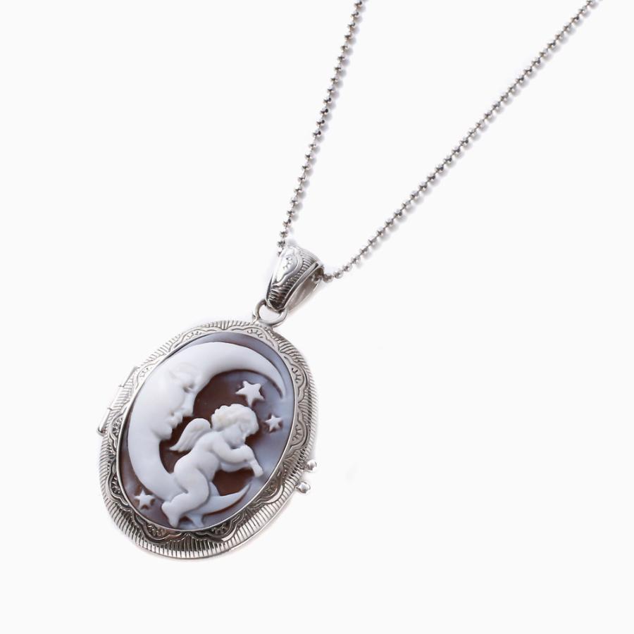 カメオペンダント シルバーロケットペンダント シェルカメオ 手彫り