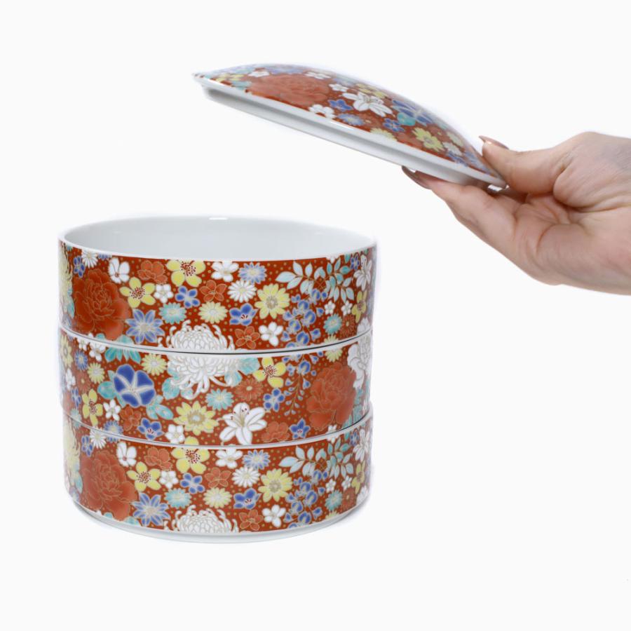 九谷焼 三段重 楽天市場】九谷焼 5柄から選べる三段重（陶器）色絵絢爛箱- (2