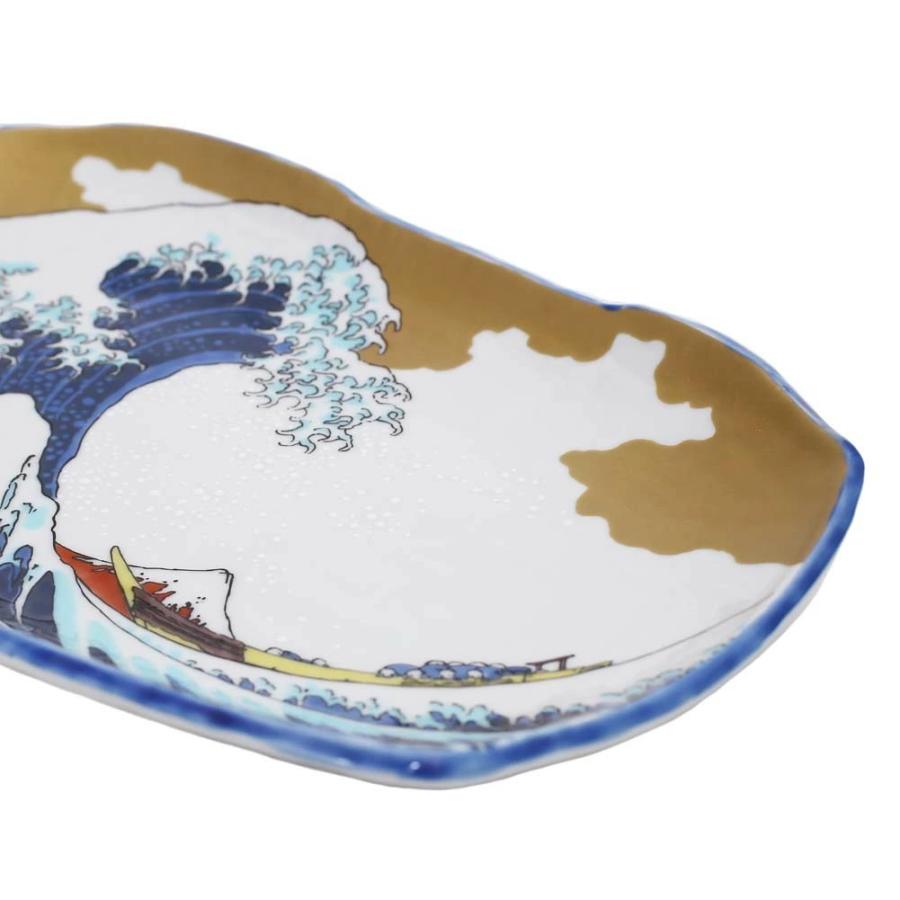 日本製 九谷焼 久谷五彩 磁気 陶器 陶磁器 盛皿 大皿 お皿 10.7号 波
