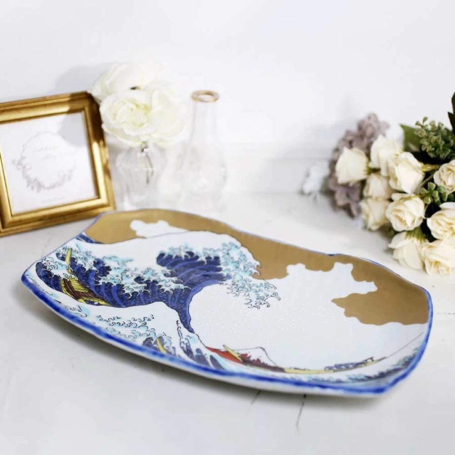 九谷焼　伝統的な日本の大皿 直径約60cm 日本製 九谷焼 久谷五彩 磁気 陶器 陶磁器 盛皿 大皿 お皿 10.7号 波