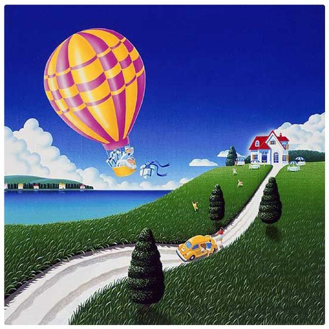 壁掛けアート アートパネル 風景画 イラストレーター 高橋宣孝 風景画 緑の丘と赤い屋根黄色の気球と入道雲夏風景 Taka141 S1 Wall Art 通販 Yahoo ショッピング